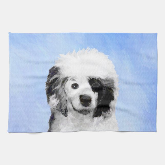 Portugisisk Vattenhund-målning - Original hundkons Kökshandduk (Horisontell)