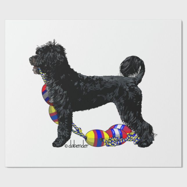 Portugisisk Vattenhund Stående med Float Line Presentpapper (Platt)