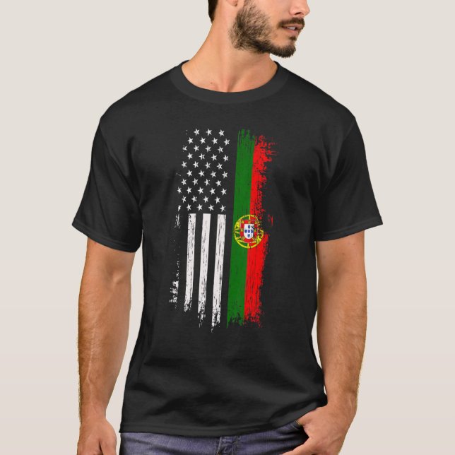 Portugisiska amerikanska Flagga Pride Portugal USA T Shirt (Framsida)