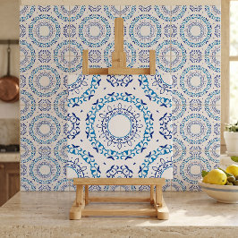 Portugisiska Azulejo Blå Vit Blommig Mandala Kakelplatta