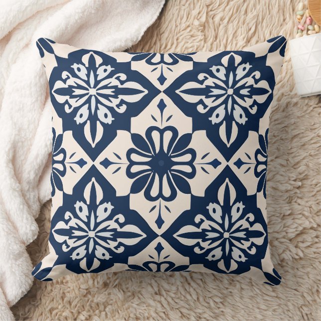 Portugisiska Azulejo Blue och White Kudde (Filt)