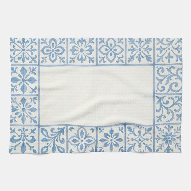 Portugisiska Azulejo-kakel blå stationär design Kökshandduk (Horisontell)