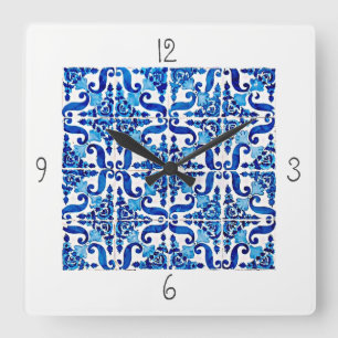 Portugisiska Azulejo kvadrerar väggen tar tid på Fyrkantig Klocka