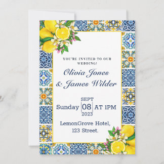 Portugisiska Azulejo Lemon Tiles Bröllop Inbjudningar