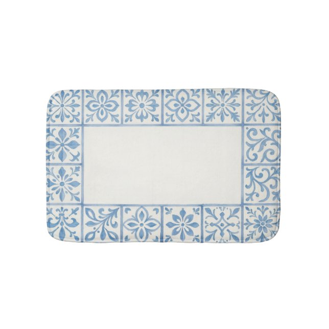 Portugisiska Azulejo-plattor blå stationär design Badrumsmatta (Framsidan)