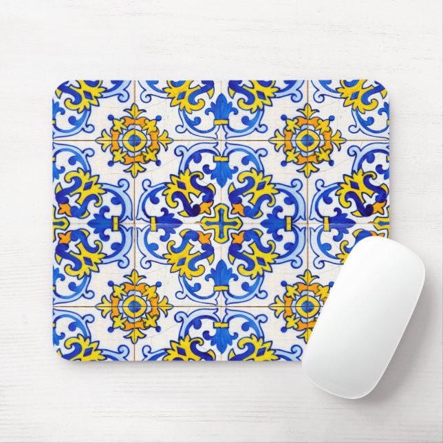 Portugisiska Azulejo Tile Mosaic Computer Musmatta (Med mus)