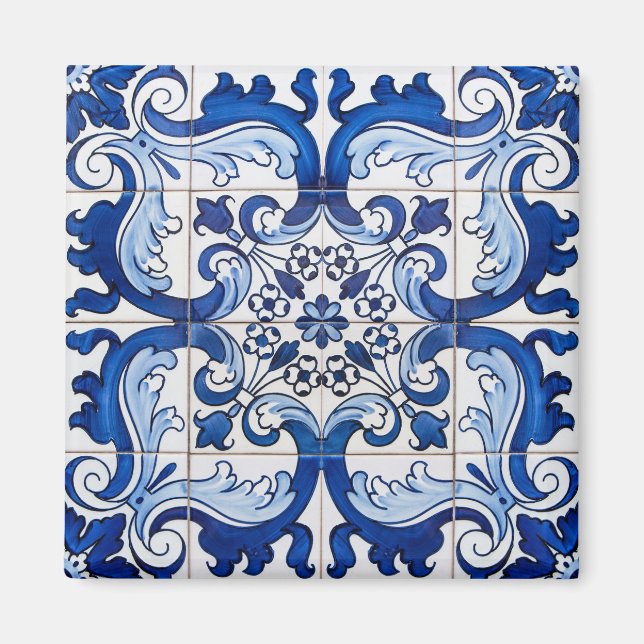 Portugisiska Azulejo Tiles Mönster Magnet (Framsidan)