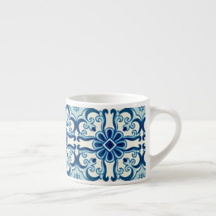 Portugisiska Azulejos Blue Blommigt Tile Mönster  Espressomugg