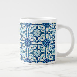 Portugisiska Azulejos Blue Blommigt Tile Mönster Jumbo Mugg