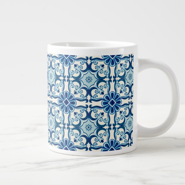 Portugisiska Azulejos Blue Blommigt Tile Mönster Jumbo Mugg (Höger)