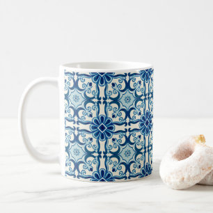 Portugisiska Azulejos Blue Blommigt Tile Mönster Kaffemugg