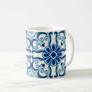 Portugisiska Azulejos Blue Blommigt Tile Mönster Kaffemugg
