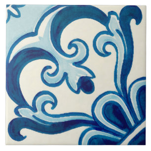 Portugisiska Azulejos Blue Blommönster Kakelplatta