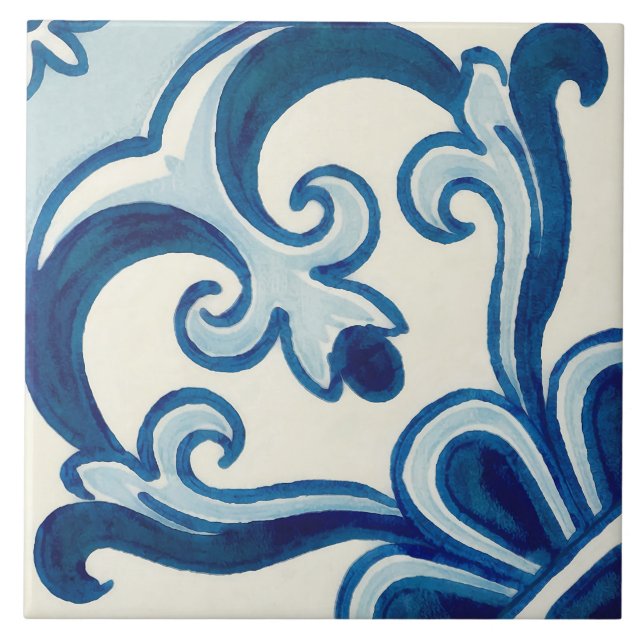 Portugisiska Azulejos Blue Blommönster Kakelplatta (Framsidan)