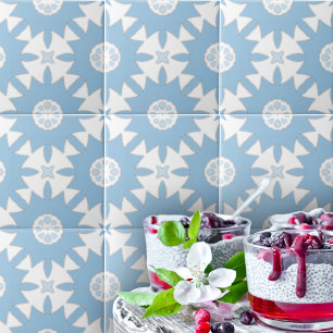 Portugisiska Azulejos Light Blue and White Geometr Kakelplatta