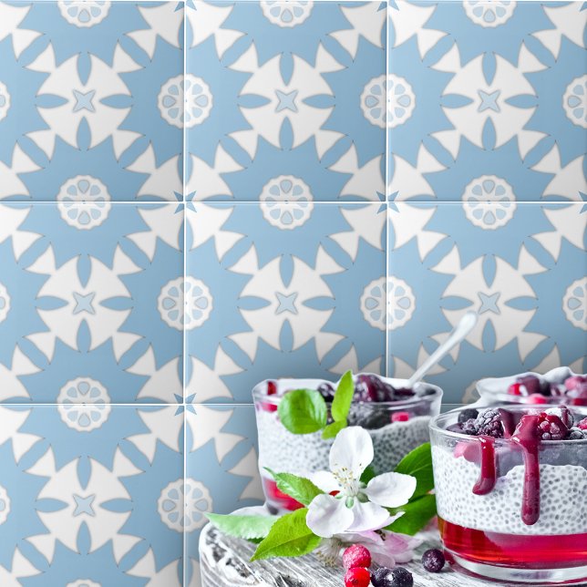 Portugisiska Azulejos Light Blue and White Geometr Kakelplatta (Skapare uppladdad)