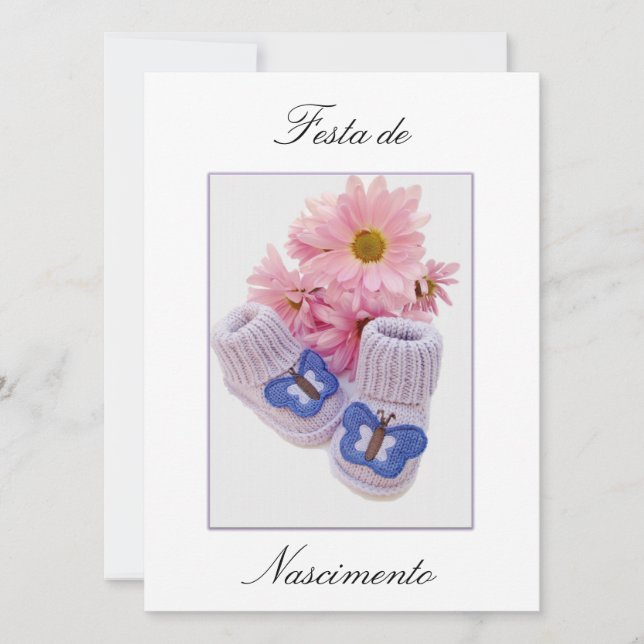 Portugisiska: Babydusch/Convite Chá de Bebe Inbjudningar (Framsida)