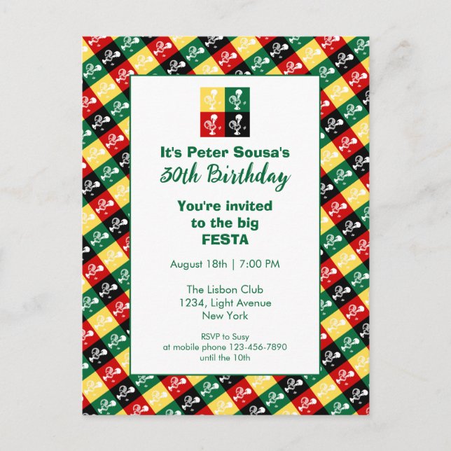 Portugisiska Barcelos-Tuppen Födelsedagsfirande Inbjudan Vykort (Framsida)