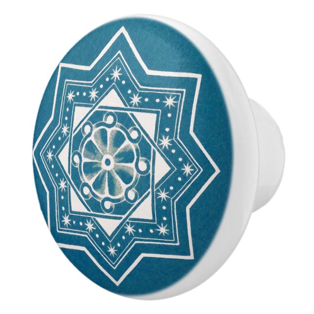 Portugisiska blå Azulejos Tile Mönster Knopp (Höger)
