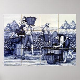 Portugisiska blå plattan Poster vinskörd:Azulejo