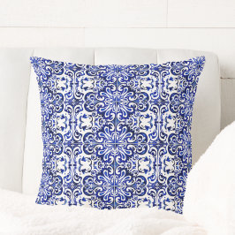Portugisiska Blue Azulejo Tile Mönster Dekorativ k Kudde