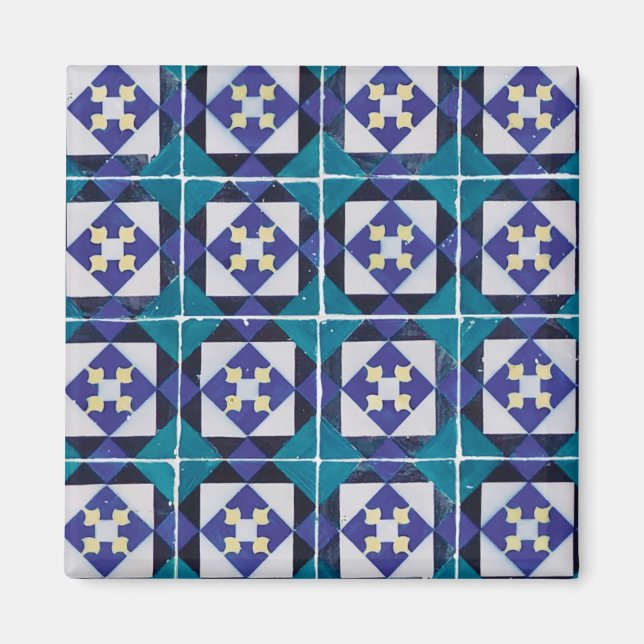 Portugisiska brickor - Azulejo Diamond Geometric Magnet (Framsidan)