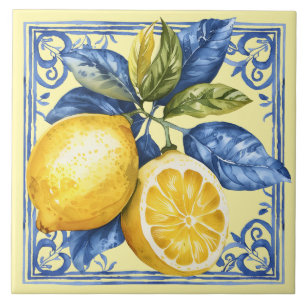 Portugisiska citroner och blå kakelplatta