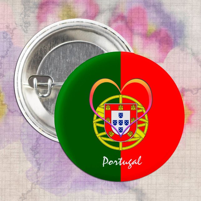 Portugisiska flagga & Heart - Portugal/sportfantas Knapp (Skapare uppladdad)