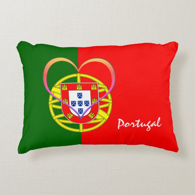 Portugisiska flagga & Heart - Portugal/sportfantas Prydnadskudde (Framsidan)