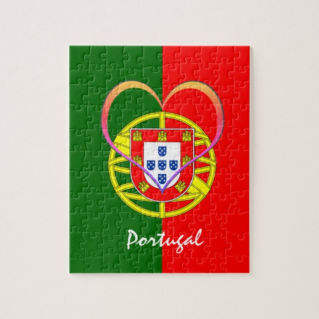 Portugisiska flagga & Heart - Portugal/sportfantas Pussel (Vertikal)