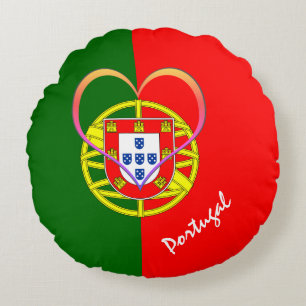 Portugisiska flagga & Heart - Portugal/sportfantas Rund Kudde