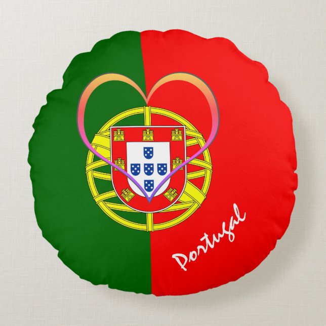 Portugisiska flagga & Heart - Portugal/sportfantas Rund Kudde (Framsidan)