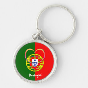 Portugisiska flagga & Heart - Portugal/sportfantas Rund Silverfärgad Nyckelring
