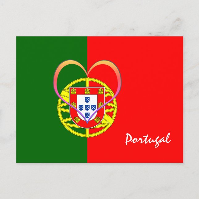 Portugisiska flagga & Heart - Portugal/sportfantas Vykort (Framsida)