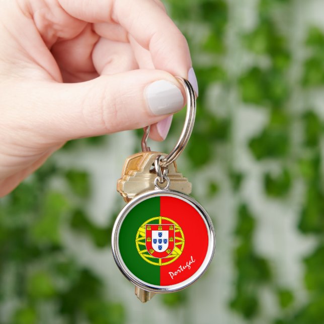Portugisiska Flagga & Portugal mode /sportfantast Rund Silverfärgad Nyckelring (Hand)