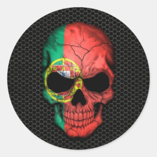 Portugisiska Flagga Skull på Steel Mesh Graphic Runt Klistermärke