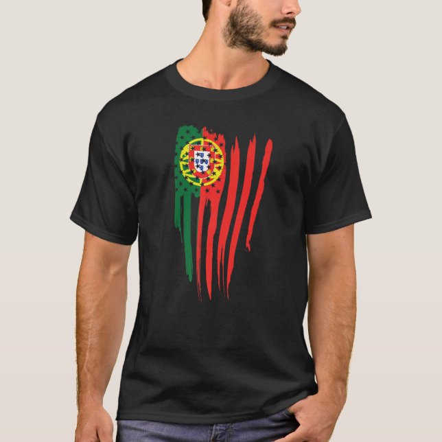 Portugisiska Flagga USA Flagga T Shirt (Framsida)