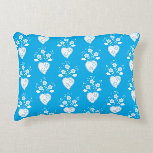 Portugisiska folkromantiska hjärta i blommar mönst prydnadskudde (Framsidan)