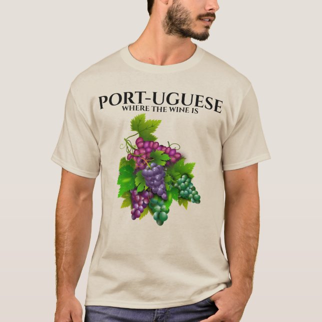 Portugisiska hamnen i vin, ett lustigt exempel på  t shirt (Framsida)