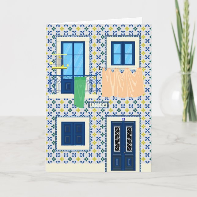 Portugisiska huset med plattor och fågel kort (Framsida)