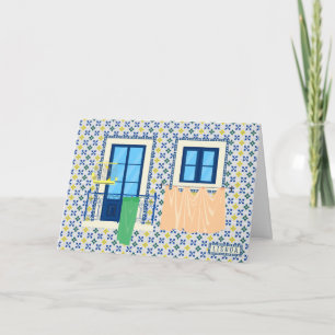 Portugisiska huset med plattor och fågel kort