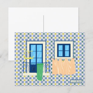 Portugisiska huset med plattor och fågel vykort