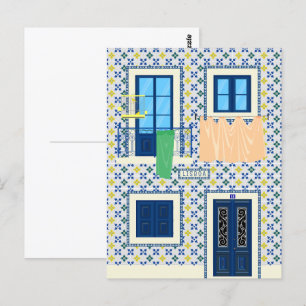 Portugisiska huset med plattor och fågel vykort