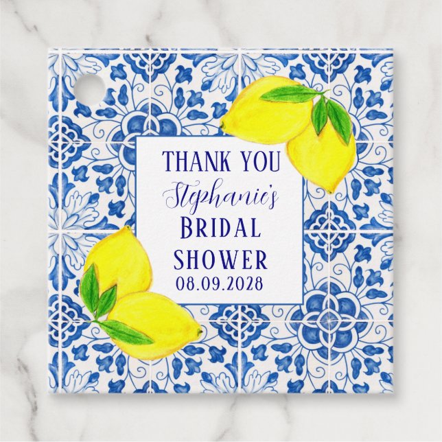 Portugisiska kakel citron Medelhavet Bröllopsdusch Gåvor Etiketter (Framsida)