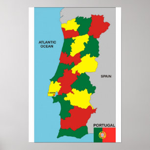 Portugisiska land politiska karta flagga poster