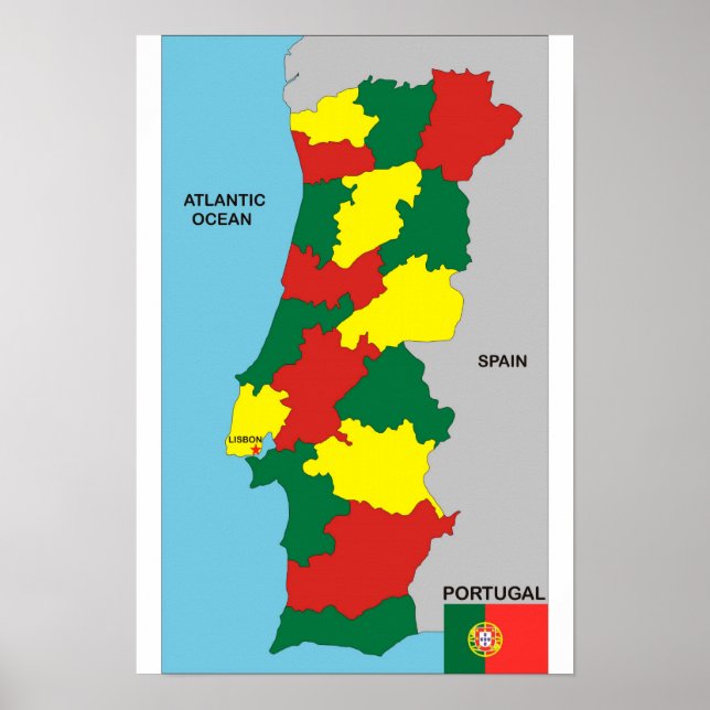 Portugisiska land politiska karta flagga poster (Framsidan)