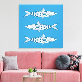 Portugisiska Lissabon Sardines Mönster Azulejos Bl Canvastryck