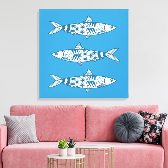 Portugisiska Lissabon Sardines Mönster Azulejos Bl Canvastryck (Insitu (Vardagsrum))