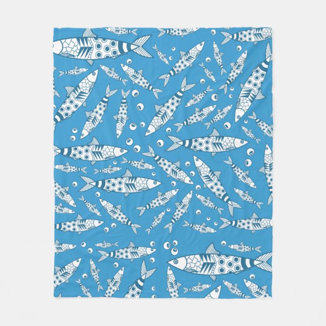 Portugisiska Lissabon Sardines Mönster Azulejos Bl Fleecefilt (Framsidan)