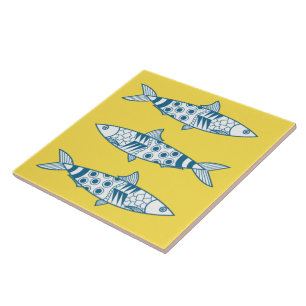Portugisiska Lissabon Sardines Mönster Azulejos G Kakelplatta